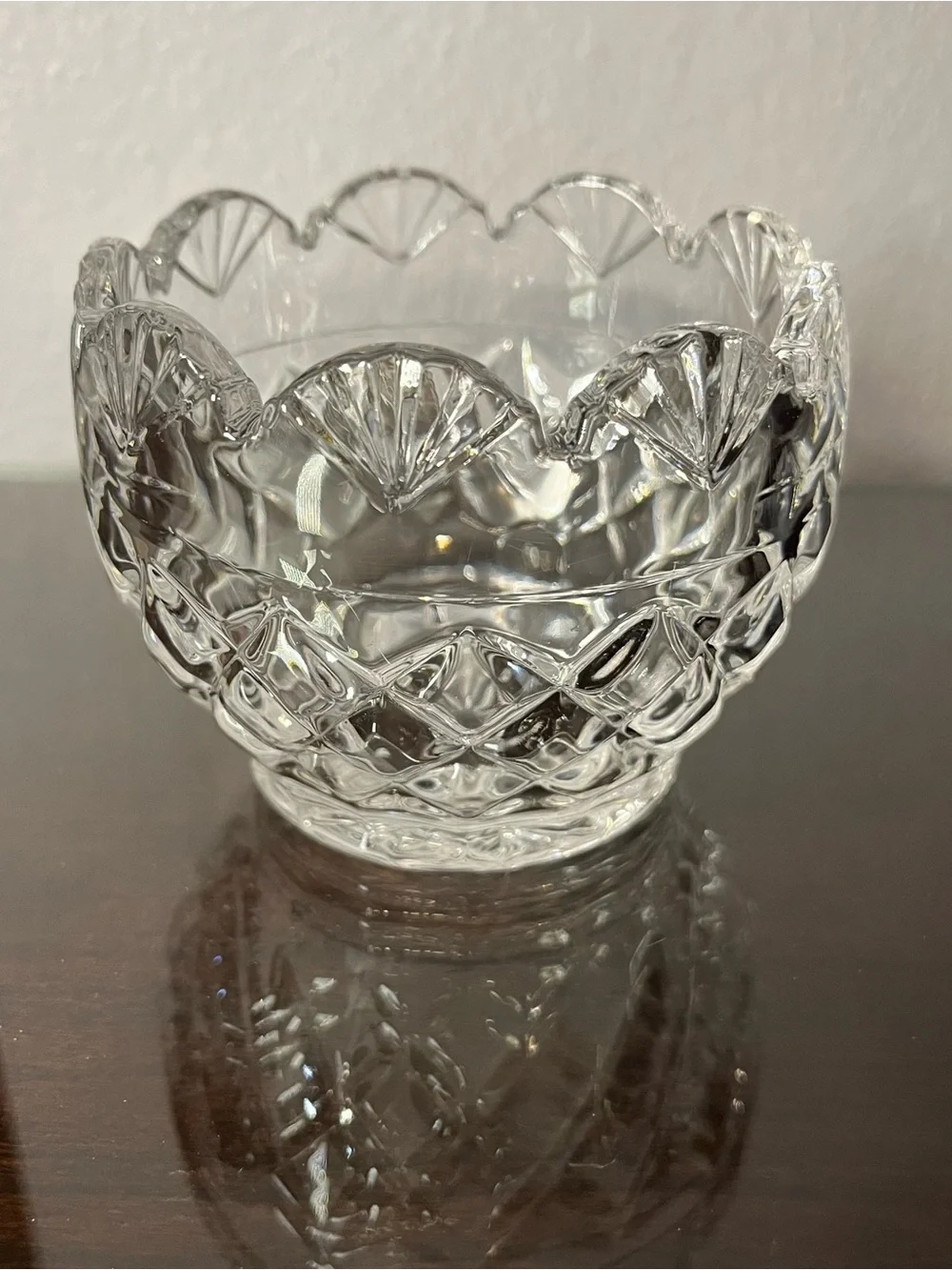 Shannon 24% Lead Crystal Small Bowl or Votive, Scallop Candy Dish Vase Bohemian